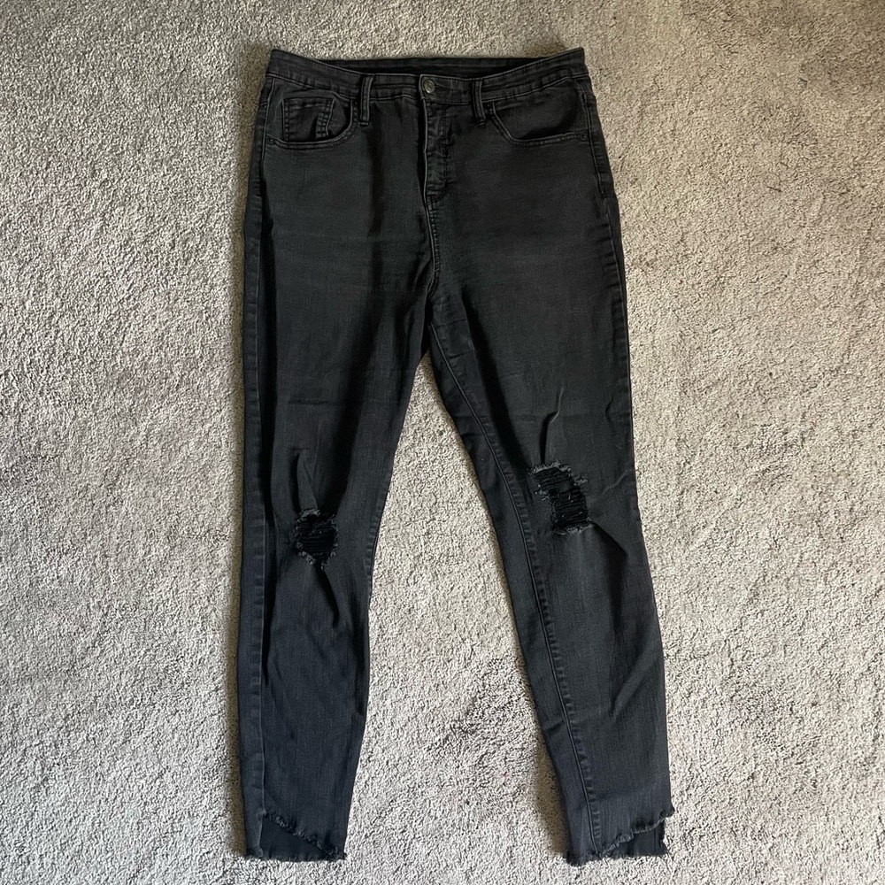 Black distressed ankle cut jeans